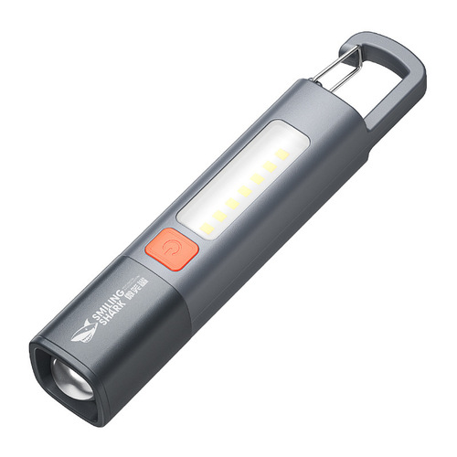 Smiling Shark outdoor mini flashlight high brightness long range COB large floodlight flashlight lock design zoomable flashlight