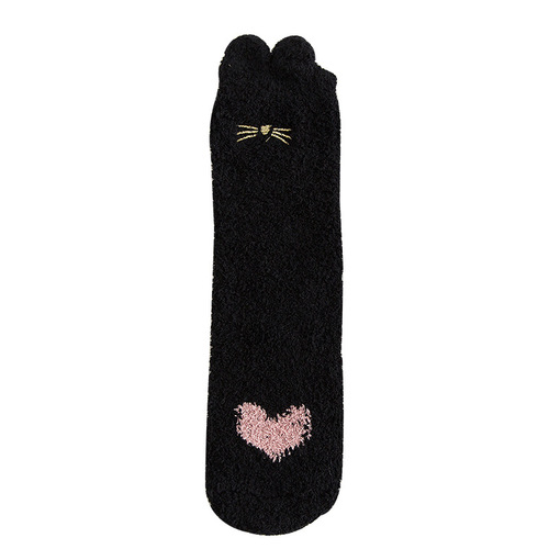 Winter half-velvet mid-calf women's socks coral velvet socks casual color matching thickened warm floor socks adult towel socks