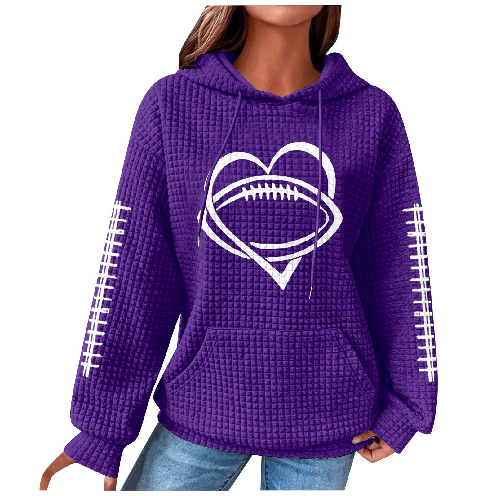 Women's Rugby Hoodie Waffle Knit Pullover Sweatshirt Print_voghion.com