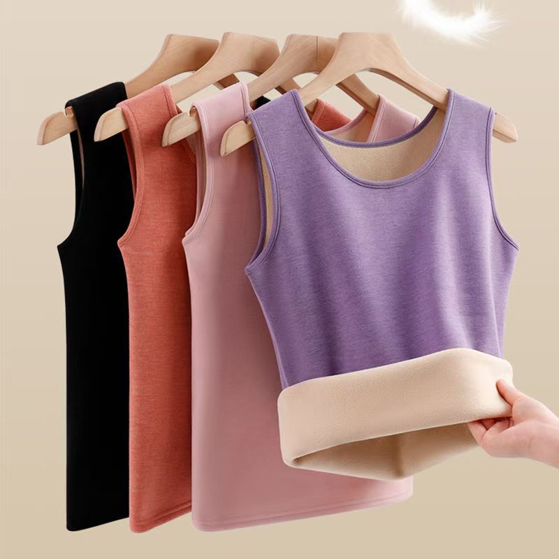 fleece-lined Thickened Warm Vest Women's Autumn and Winter Inner One-piece Lamb Fleece Heating Traceless Base Underwear Vest Top