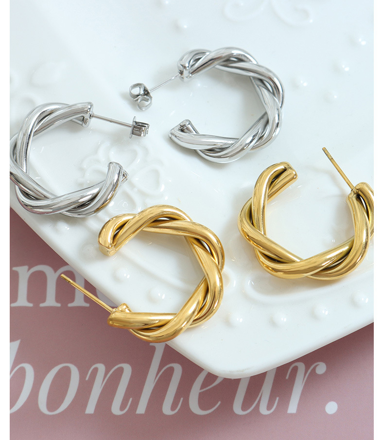 Retro C Shape Spiral Stripe Titanium Steel Earrings Plating Stainless Steel Earrings