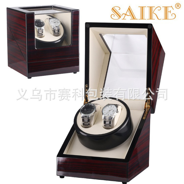 现货批发黑檀烤漆单头2位手表盒转动手表盒旋转上链摇表器马达盒