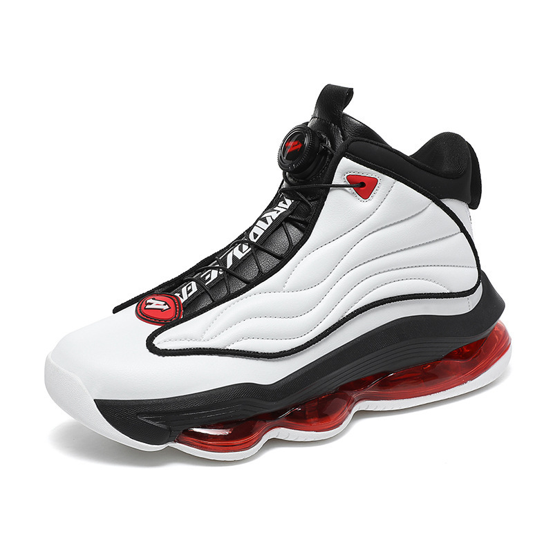 Spring and Autumn High-Top Practical Basketball Shoes, Cotton Shoes with Rotating Buckle, Air-Cushioned Sports Running Shoes, Trendy Shoes for Teenagers, Non-Slip and Wear-Resistant