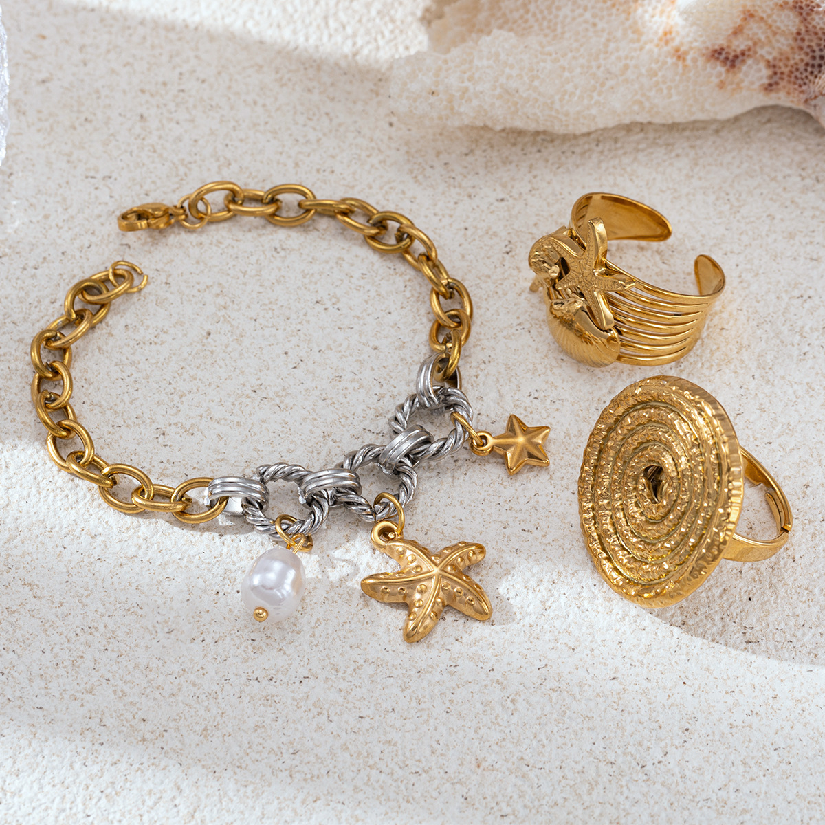 TENA Europa y América collar de acero inoxidable lujo ligero nicho oro y plata de dos colores mar playa viento conjunto de joyas productos de venta calientes