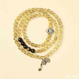 金发晶三圈手链 5mm多圈DIY女款925银金曜石黄水晶串珠饰品