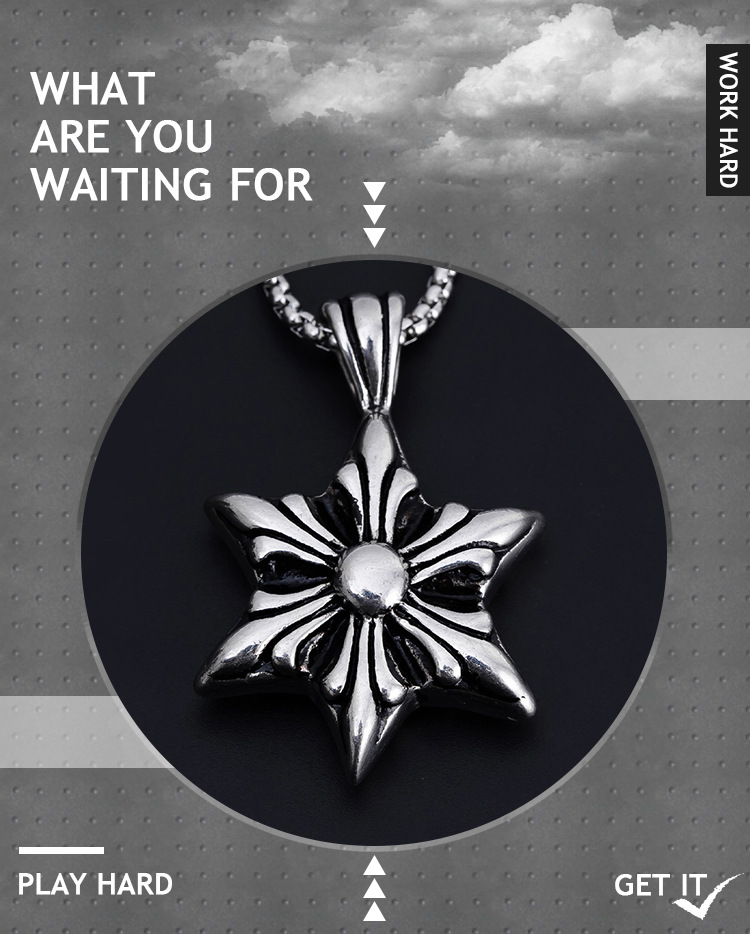 Titanium Steel Star Pendant Necklace Classic Snowflake Design_voghion.com