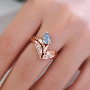 Ring Women's Cultivation Diamond Swan Personality Niche European and American Light Luxury Blue Design Water Drop Shape Diamond High Style Fashion