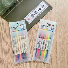 Dual-headed fluorescent colored doodle journal pen, oblique head watercolor pen, 6-color/12-color highlighter and marking pen