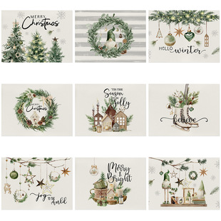 Cross Border Home Dining Table Cotton and Linen Placemat Waterproof Heat Insulated Dining Table Mat Amazon Christmas Decorative Fabric Placemat