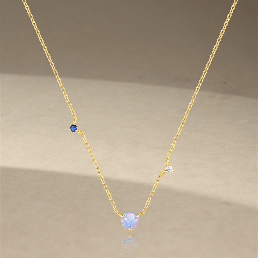 925 Sterling Silver Material Geometric Pattern 925 Sterling Silver Opal Zircon Cable Chain Plating Geometric Necklace