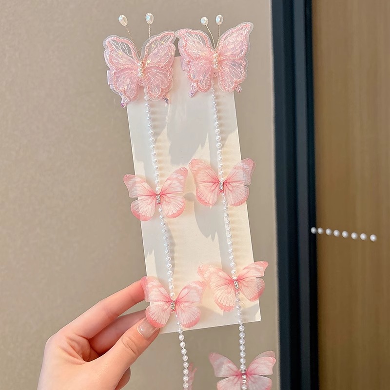 Niños rosa mariposa perla pinzas de cabello super inmortal joyería de cabello de niña corriente pública Sue trenzada cadena de cabello de niñas pinzas de cabello toque