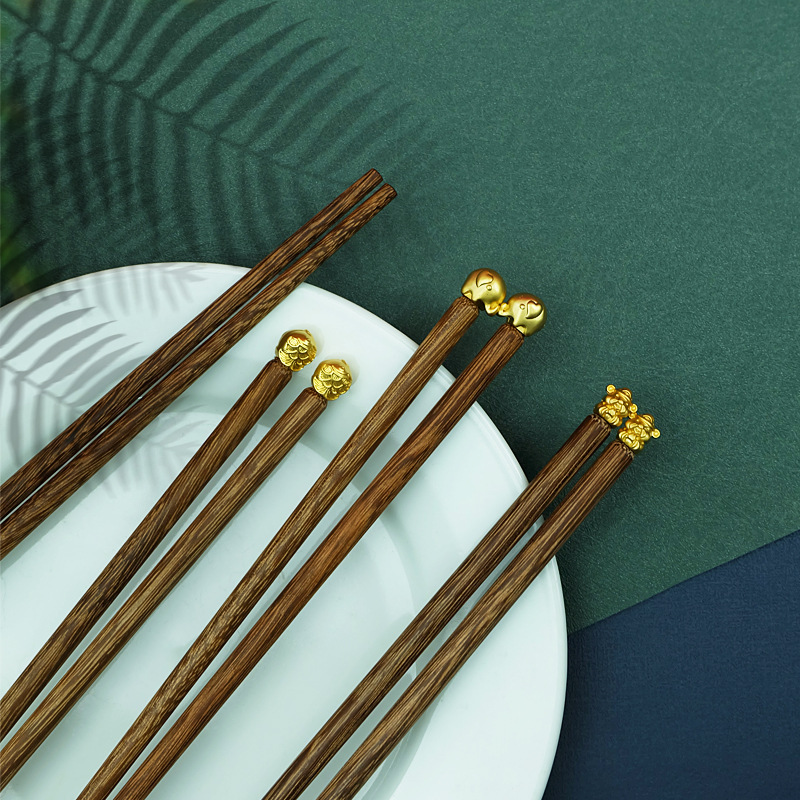 鶏羽木の吉祥意味を持つ木製箸、5種類の分食用中秋節紅檀木ギフト、無垢材箸食器、ロゴのカスタマイズ可能|undefined