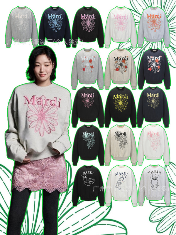 韩国Mardi卫衣赵露思同款小雏菊腊肠狗女秋冬刺绣印花套头圆领外|undefined