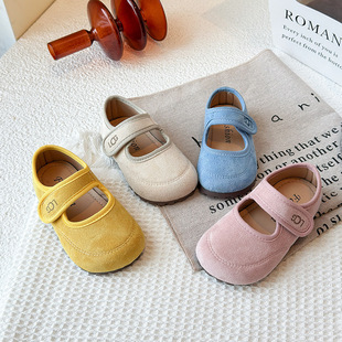 2025 New French Retro Sweet Puff Shoes Spring Girls Mary Jane Leather Shoes Velcro Versatile Flats