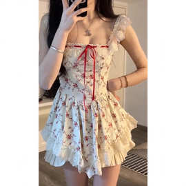 日系甜美森系吊带裙少女感收腰碎花裙小清新度假风公主连衣裙女装