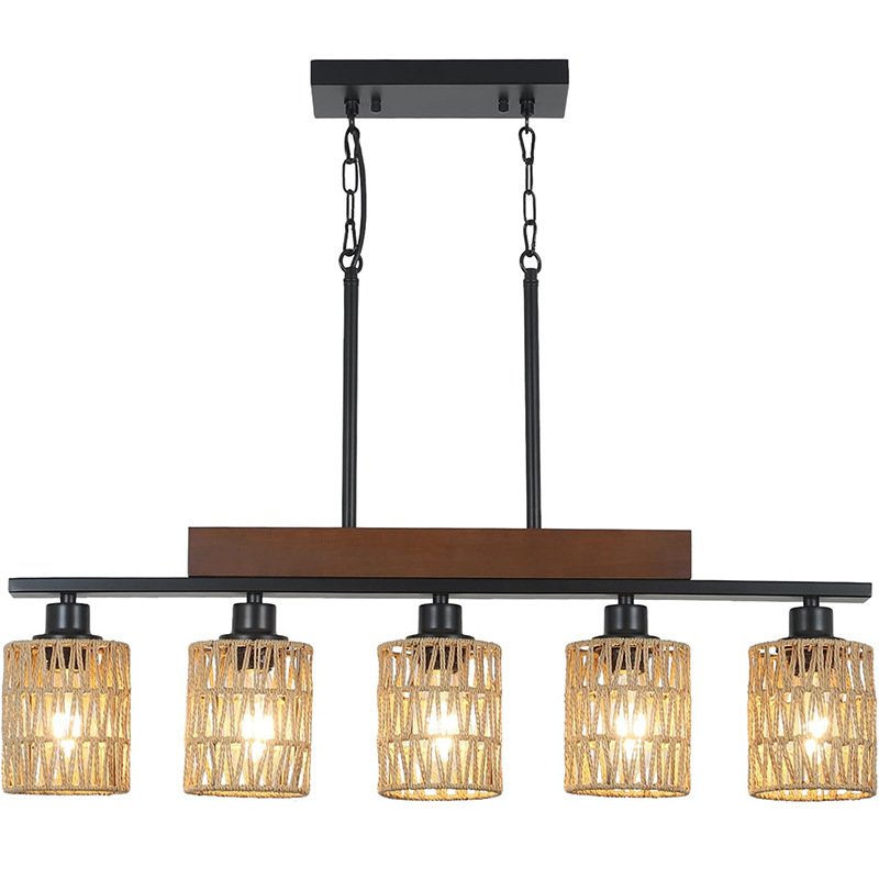 Cross-Border Hand-Woven Chandelier with Wicker Lampshade Ceiling Hanging Rack Kitchen Island Suitable for Dining Room Chandelier