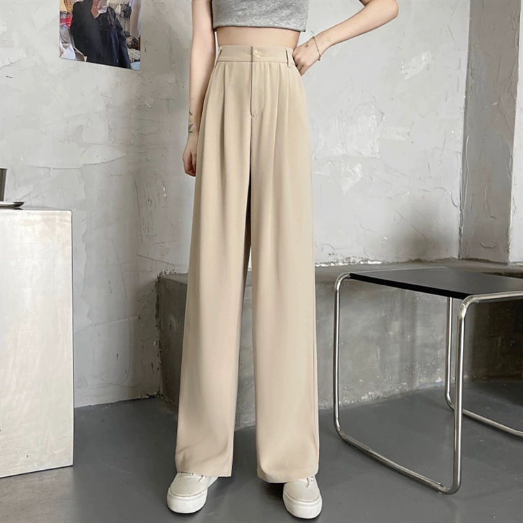 Suit Trousers — High-Waist Loose Straight, Korean Style, Spring–Summer, Sizes S–XXL
