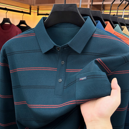 New Spring and Autumn Striped Long-Sleeve T-Shirt for Middle-Aged Men, Collared Polo Shirt with Real Pockets, Autumn Top for Dad, Men's Clothing New Spring and Autumn Striped Long-Sleeve T-Shirt for Middle-Aged Men, Collared Polo Shirt with Real Pockets, Autumn Top for Dad, Men's Clothing