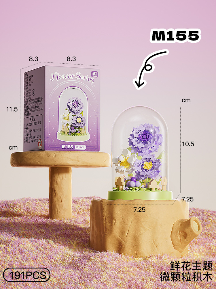Compatible rosa claveles flores árbol alto ensamblaje bloques de flores en maceta juguetes para niños chicas diy hecha a mano