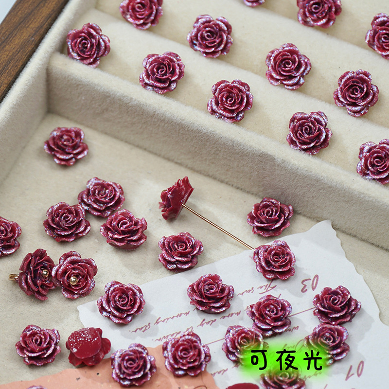 穴のない細いキラキラの柔らかいゴムの花の光はバラの花の片面の彫刻のdiyの手作りの数珠のネイルの携帯電話のケースの材料を変えます。