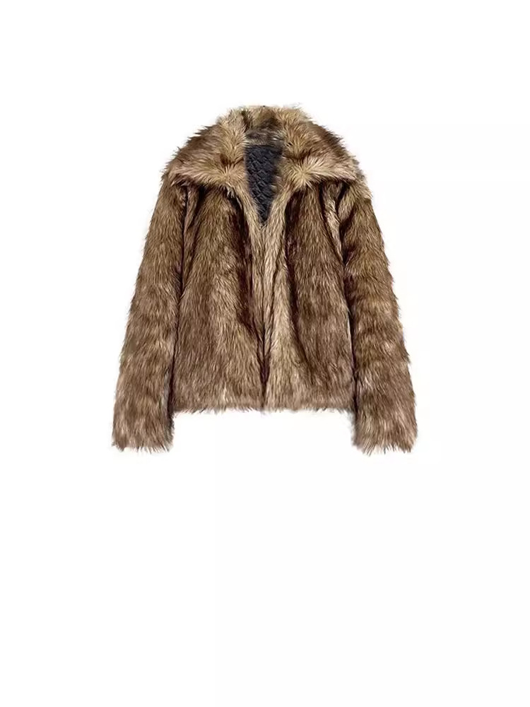 2024 Europa y América abrigo de piel de hombre abrigo de pelo de lobo cálido abrigo abrigo de pelo de estilo punk corto aumento