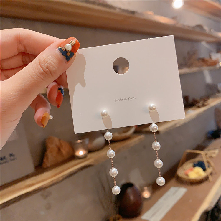 s925 Silver needle have more cash than can be accounted for Pearl tassels Earrings the republic of korea Dongdaemun Simplicity one word temperament Cold Earrings