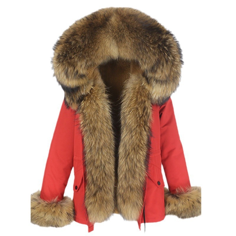 Women's Clothing Parka With Thickened Artificial Fur Lining, Detachable Real Raccoon Fur, Large Fur Collar Jacket_voghion.com
