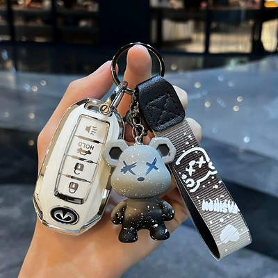 Car key bag — shell buckle female - infiniti-f-smart-4-key-horn-key-single-shell-white-gray-violent-bear-pendant