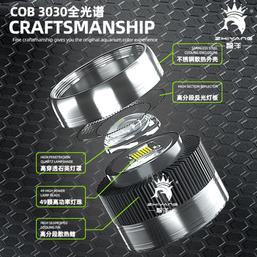 Fish tank chandelier, aquatic plant ultra-white seawater lighting, cylindrical COB aluminum alloy full spectrum chandelier, British, European and American regulations