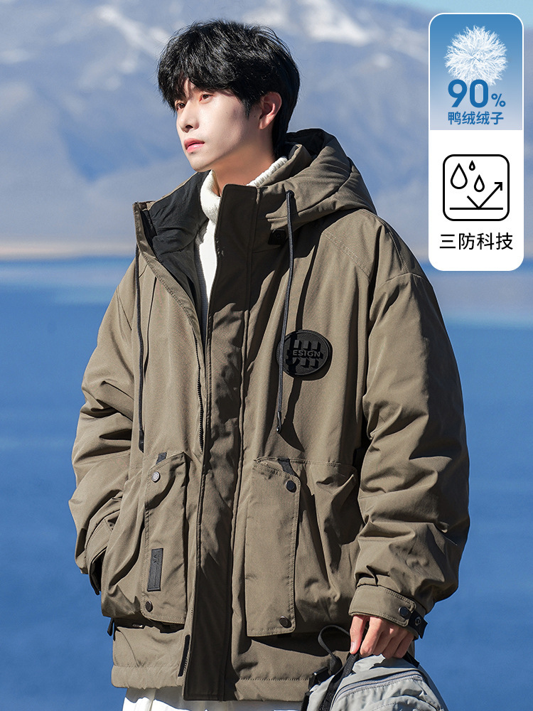 Nasa白鴨絨毛服男子2023新型冬のゆるい保温工装防水突撃服百着金