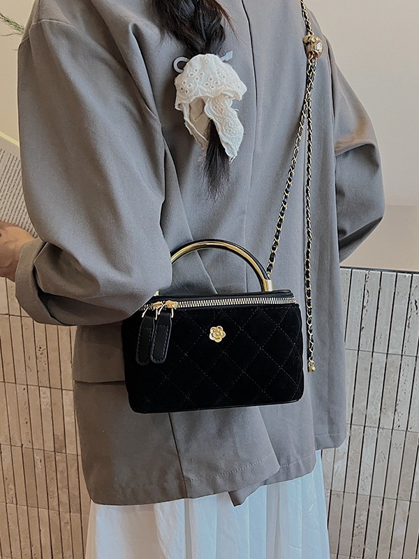 Caja de mano bordada de diamante bolso pequeño cuadrado para mujeres 2025 nuevo cross-border retro empalme cadena mochila de hombro
