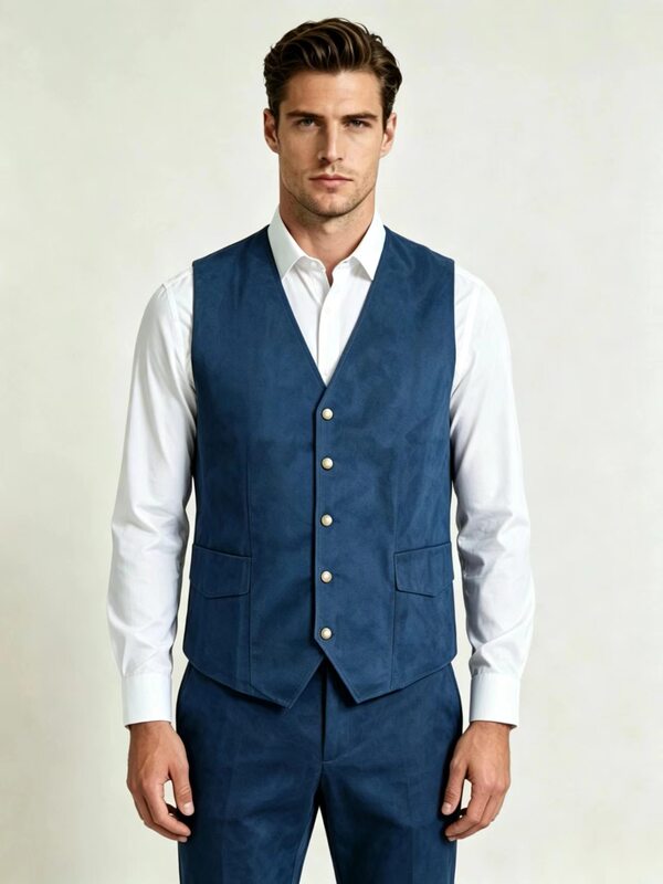 2026 Cross-Border Men's Suit Vest V-Neck Slim-Fit Casual Suede Business Dress Retro New Style