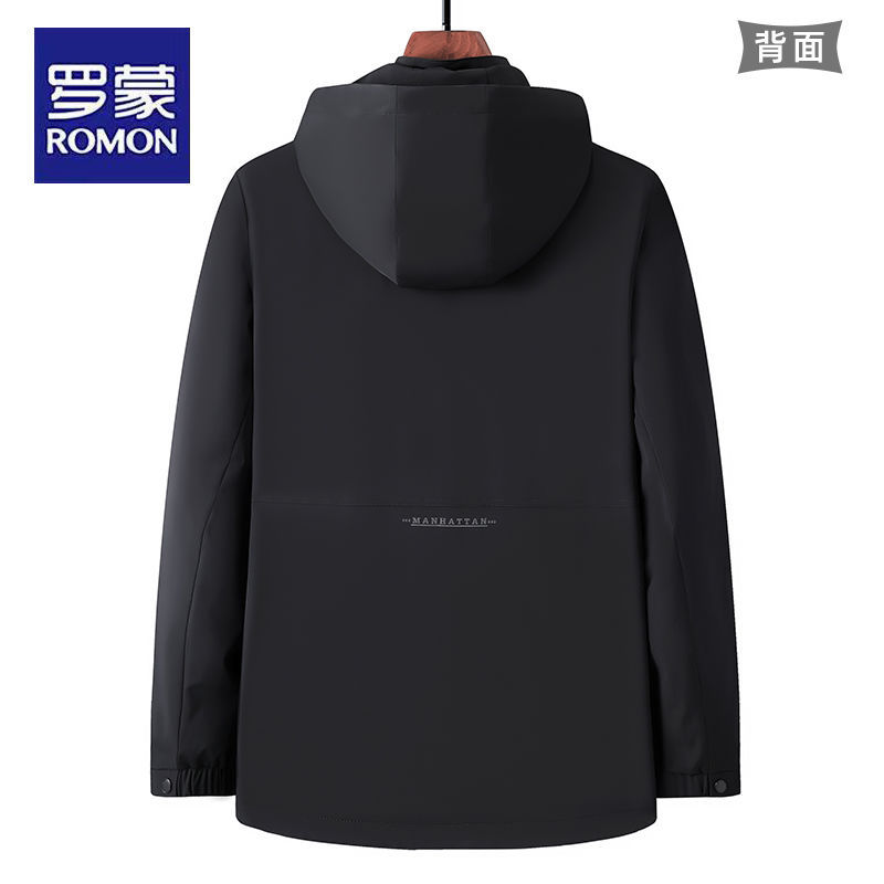 Romon Men's Milk Silk Jacket Spring New Hooded Casual Loose Anti-Wrinkle Spring and Autumn Men's Top