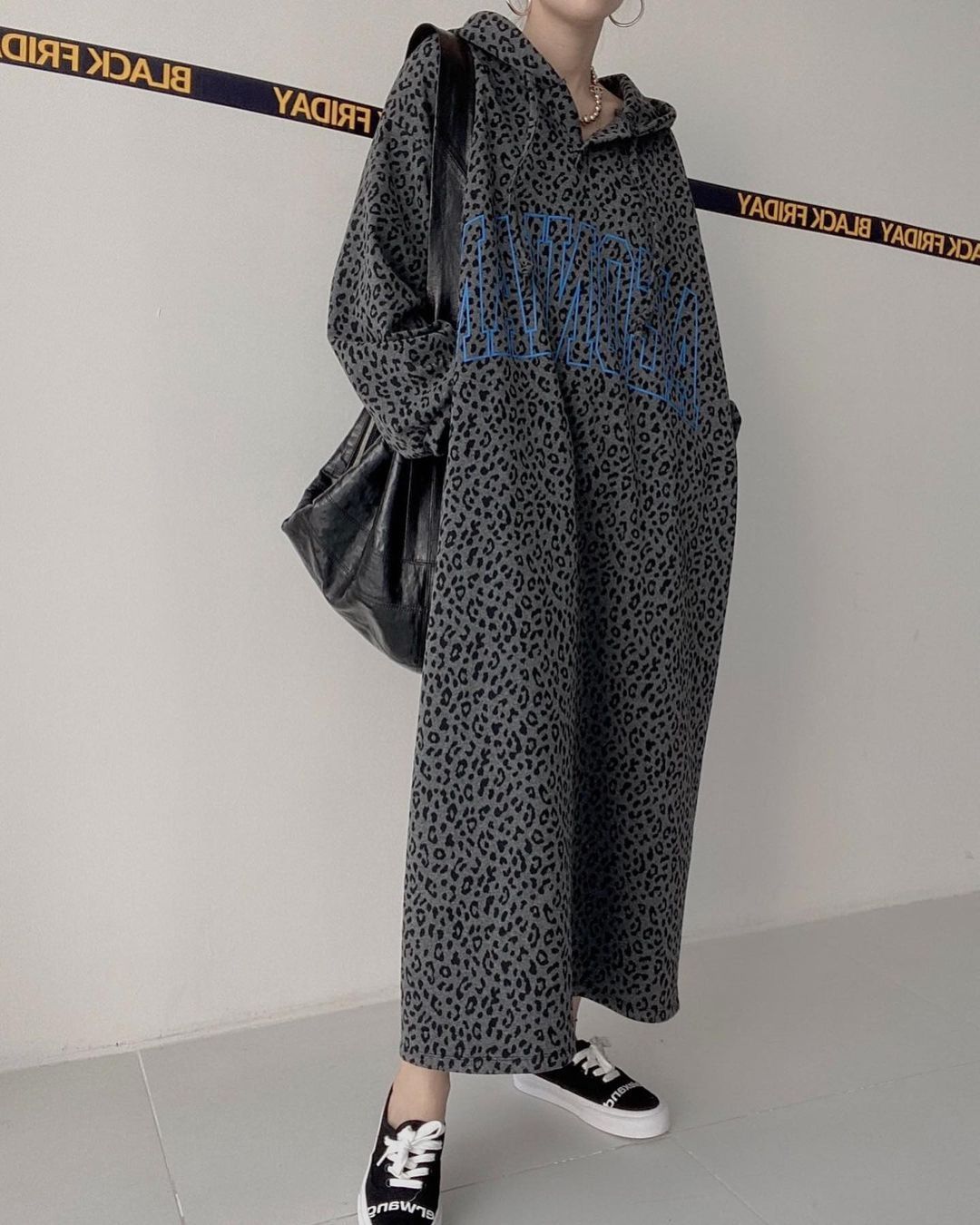 GraceChic Spring And Autumn 140kg Retro Letter Print Leopard Dress For Plus Size Women 150kg Loose Casual Top_voghion.com