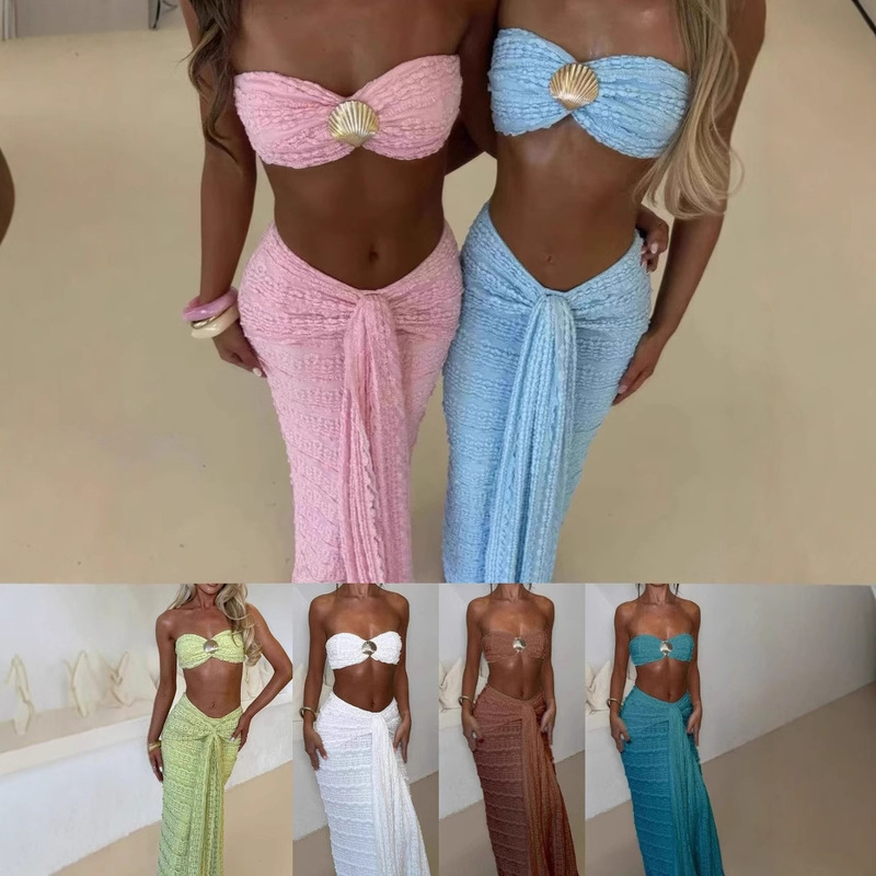 A Large Number of Spot Gy26049 Amazon Cross-Border Lace Jacquard Vacation Seaside Casual Swimsuit Two-Piece Set A Large Number of Spot Gy26049 Amazon Cross-Border Lace Jacquard Vacation Seaside Casual Swimsuit Two-Piece Set