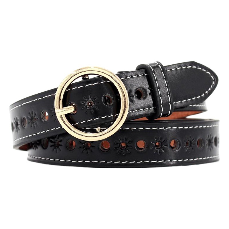 Cinturón de moda decorativo de hebilla redonda de oro hueco de estilo coreano para mujer cinturón de jeans casual de mujer entrega de una sola pieza de moda