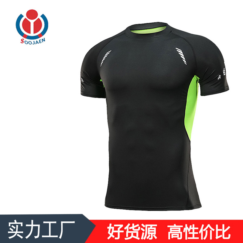 工厂直销运动紧身衣男透气速干衣跑步篮球训练t恤健身服短袖|ru