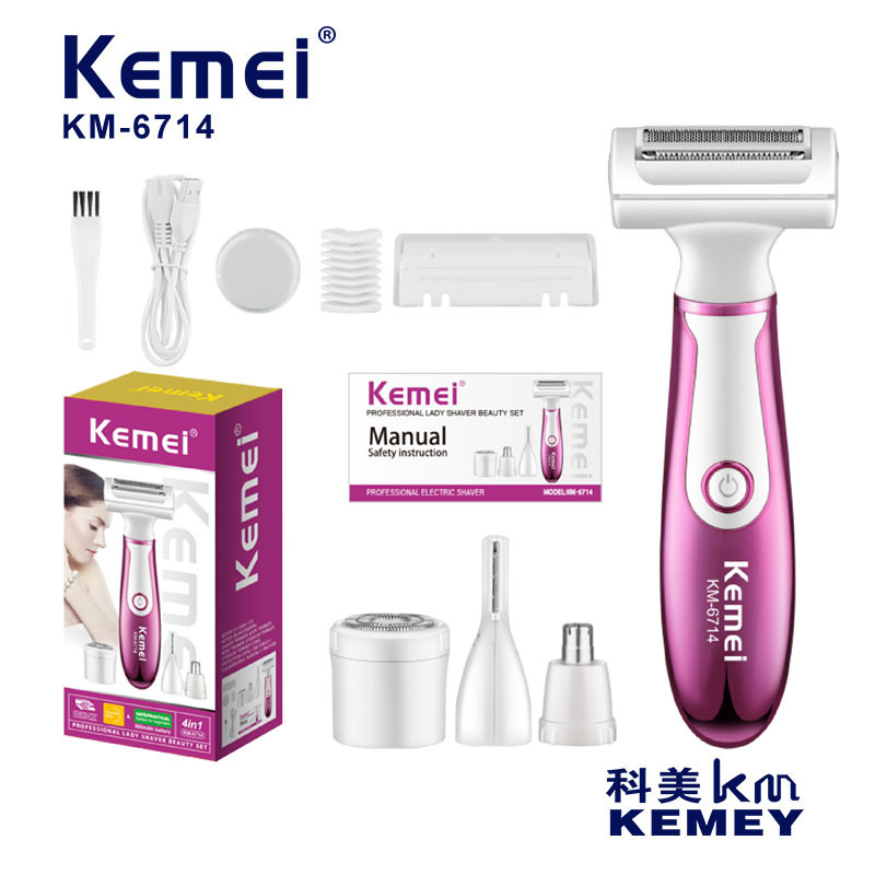 Máquina de afeitar eléctrica Kemei KM - 6714 Máquina de afeitar personal multifuncional depilación de cuerpo completo 4 en 1