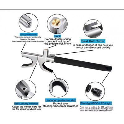 Window-Breaking Metal U-Shaped Lock, Car lock - with-light-cutter-and-window-lock