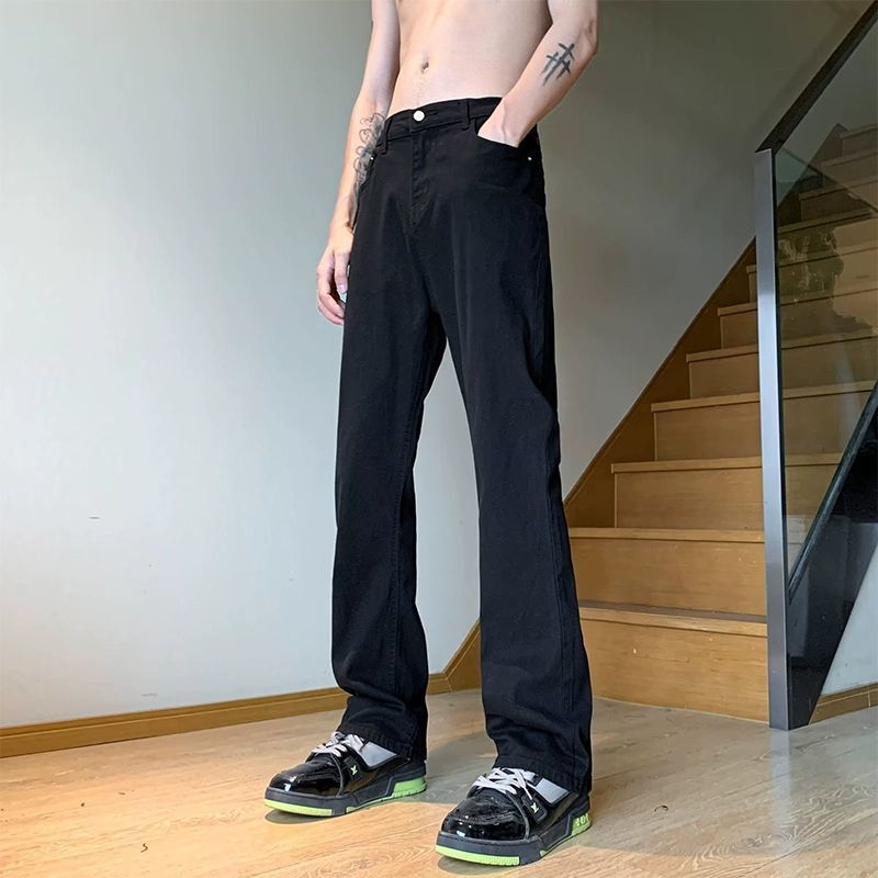 Pure Black Stretch Slim Fit Jeans Men's Superior Pants American Style Trendy Brand Vibe Straight Pants