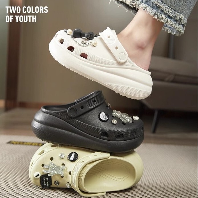 Puff Croc Shoes Women's Summer Outerwear Non-Slip Toe-Toe Slippers Eva Breathable Non-Stinky Feet Thick-Soled Beach Sandals