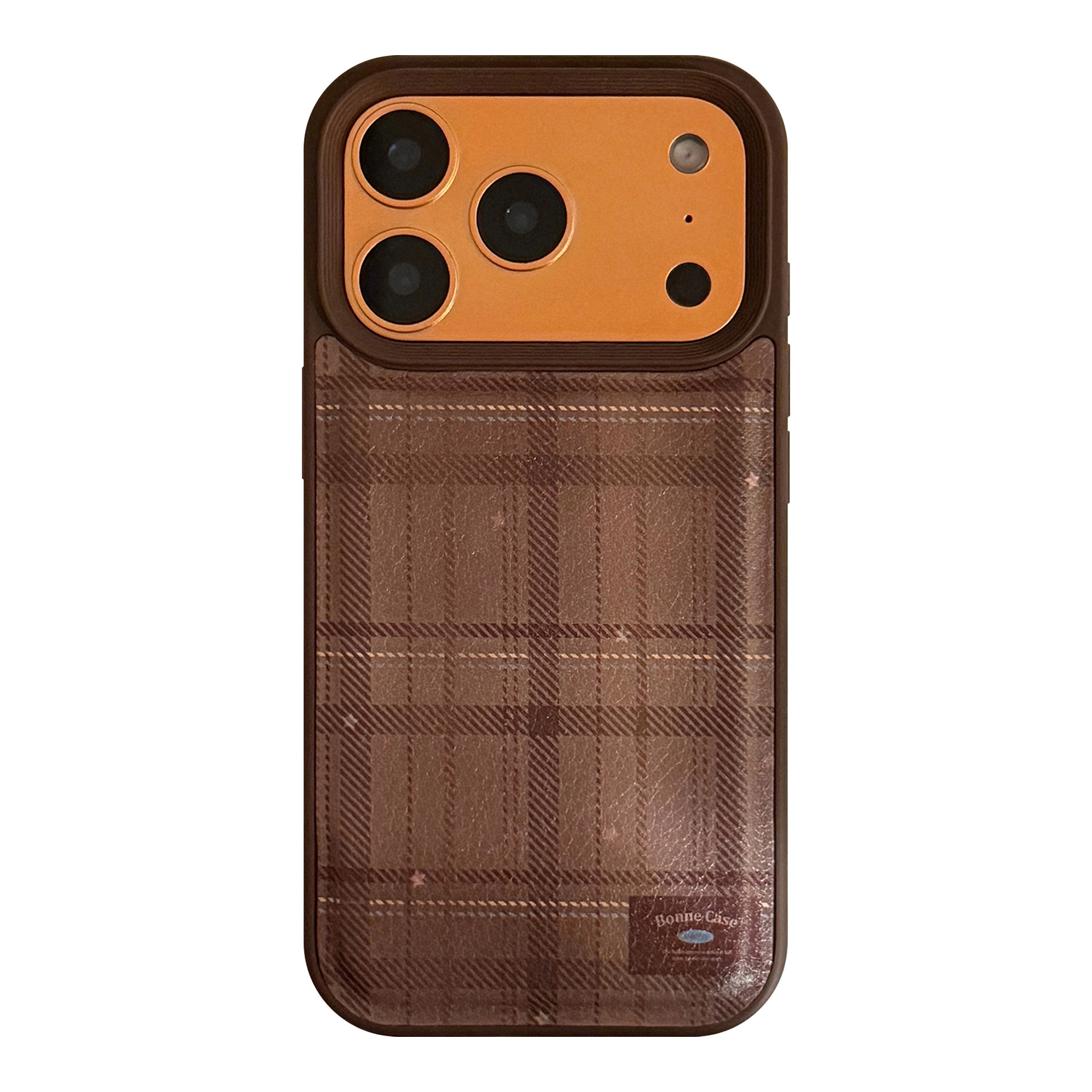 Vintage Leder-Handyhülle mit Fruchtmotiv für iPhone 17 Pro Max, haselnussbraunes Karomuster, kompatibel mit iPhone 16, 15, 13, 11_voghion.com