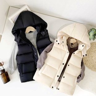 Children's Down Cotton Vest for Boys and Girls Autumn and Winter Outfit Foreign-style Babies' Middle and Old Children's Vest Hooded Waistcoat