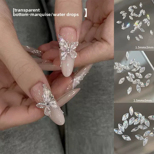 Transparent Zircon Horse-Eye Nail Art Rhinestones, Zircon Nail Art Decorations, Transparent Water Drop Rhinestones, Butterfly Wing Nail Art Rhinestones