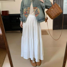 白色半身裙女2025春夏蛋糕裙A字伞裙仙女蓬蓬裙显瘦肌理云朵棉裙