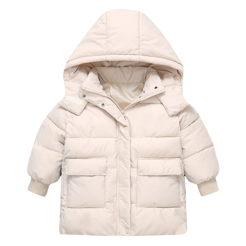 Invierno nueva ropa de hombre y mujer con capucha para niños engrosada de longitud media abajo ropa acolchada de algodón suelta para niños