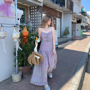 Plus Size Elegant Sweet Little Fresh Rainbow Suspender Dress Summer 2025 Design High-End Slimming Look Holiday Long Skirt