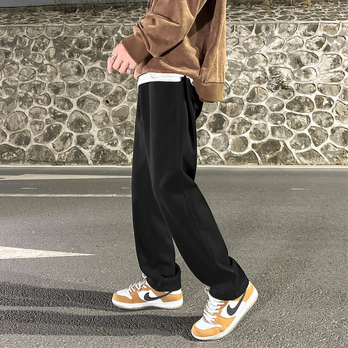 Spring New Smoke Gray Men's Loose Wide Leg Pants, Men's Hong Kong Style Ins Trendy Brand Straight Leg Pants