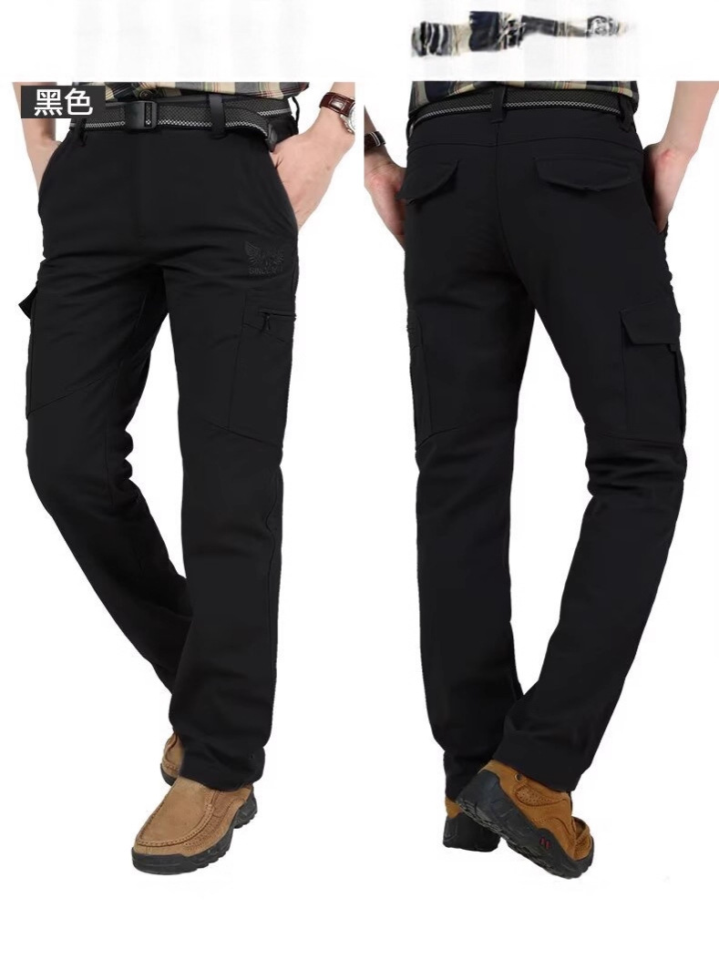 Pantalones de otoño e invierno para hombres, pantalones de asalto de montañismo de hombre con forro polar, impermeable y abrigo pantalones rectos elásticos con múltiples bolsillos nuevos