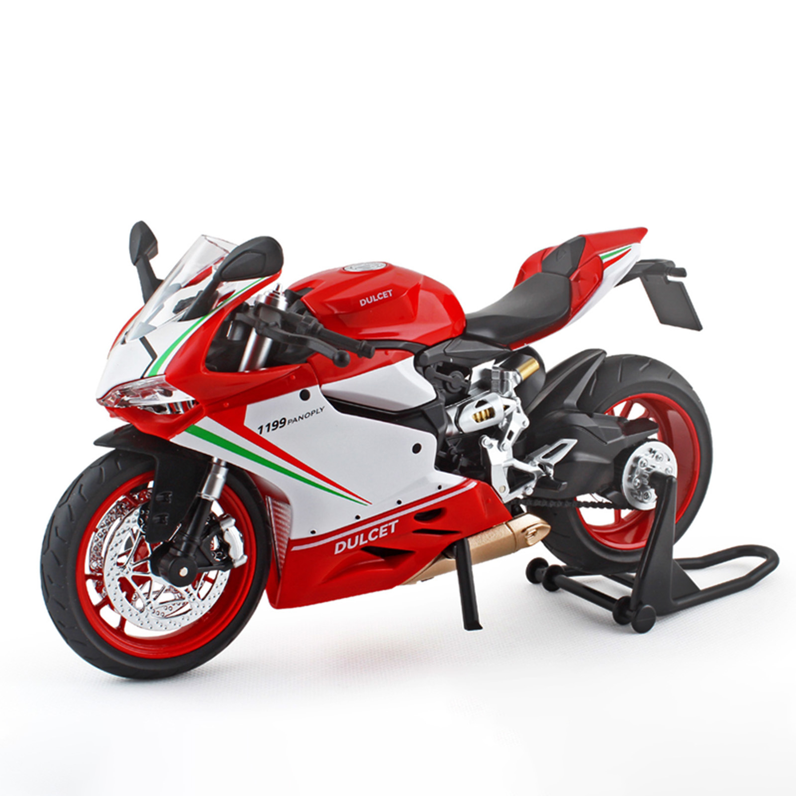 Modelo de motocicleta Ducati 1199 a escala 1:9, un coleccionable de primera categoría en la cultura de las motocicletas, con sonido y luces.